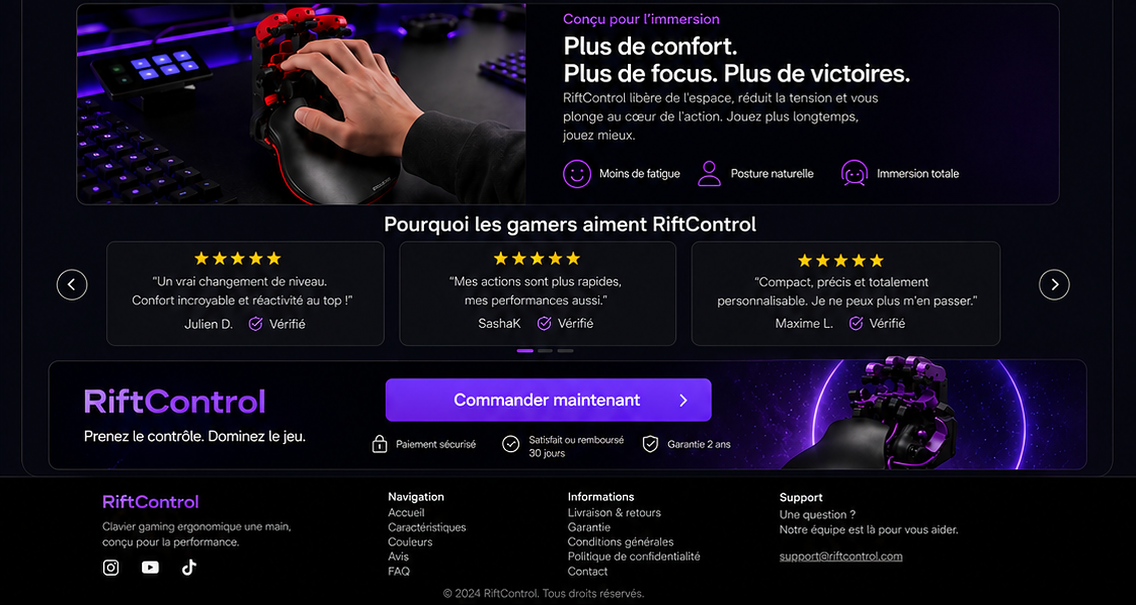RiftControl : confort, avis clients, commande sécurisée et informations de la boutique